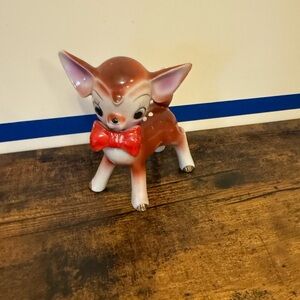 Vintage 1950”s Charming Brown Deer Figurine with Red Bow